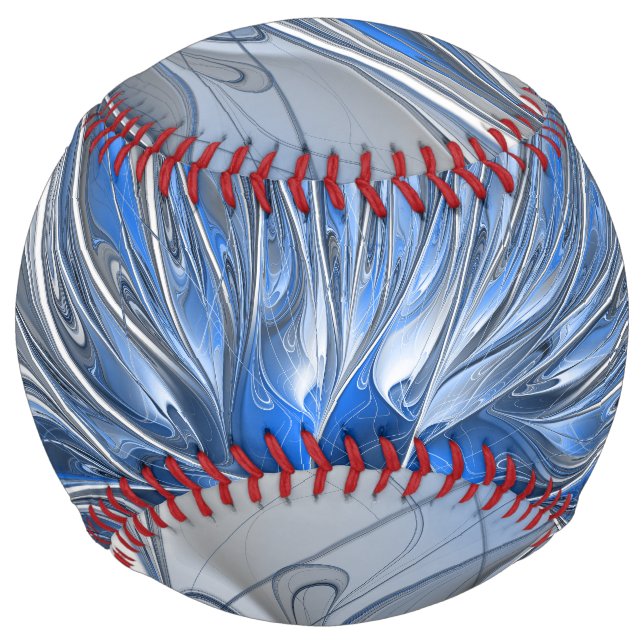 Abstract Blue Gray Watercolor Fractal Art Flower Softball (Front)