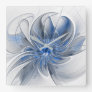 Abstract Blue Gray Watercolor Fractal Art Flower Square Wall Clock