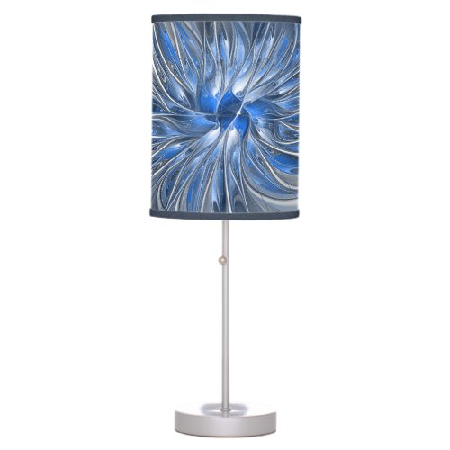 Abstract Blue Gray Watercolor Fractal Art Flower Table Lamp