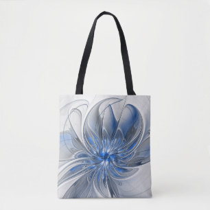 Abstract Blue Gray Watercolor Fractal Art Flower Tote Bag