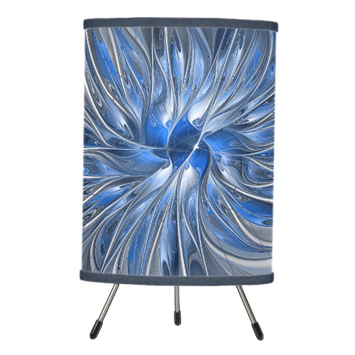 Abstract Blue Gray Watercolor Fractal Art Flower Tripod Lamp
