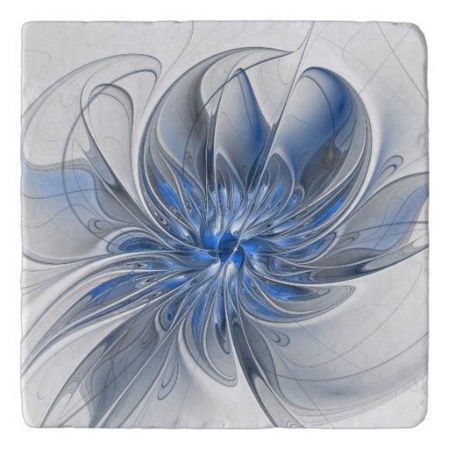 Abstract Blue Gray Watercolor Fractal Art Flower Trivet