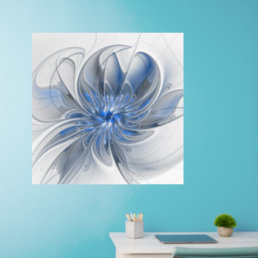Abstract Blue Gray Watercolor Fractal Art Flower Wall Decal