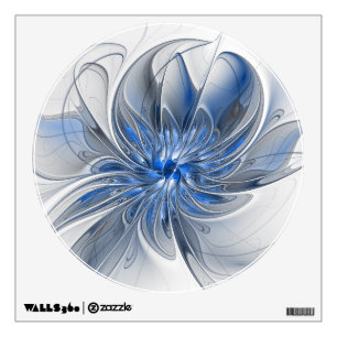 Abstract Blue Gray Watercolor Fractal Art Flower Wall Decal