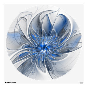 Abstract Blue Gray Watercolor Fractal Art Flower Wall Decal