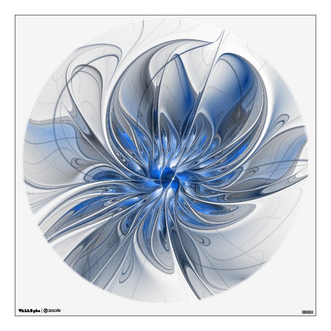 Abstract Blue Gray Watercolor Fractal Art Flower Wall Decal (Front)