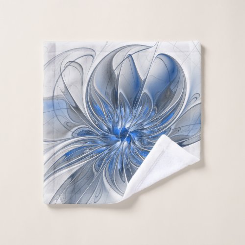 Abstract Blue Gray Watercolor Fractal Art Flower Wash Cloth