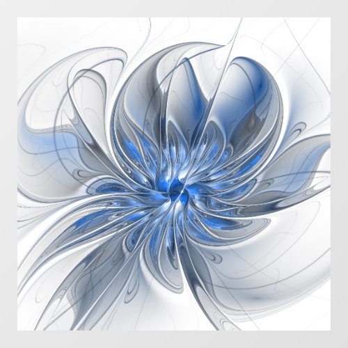 Abstract Blue Gray Watercolor Fractal Art Flower Window Cling