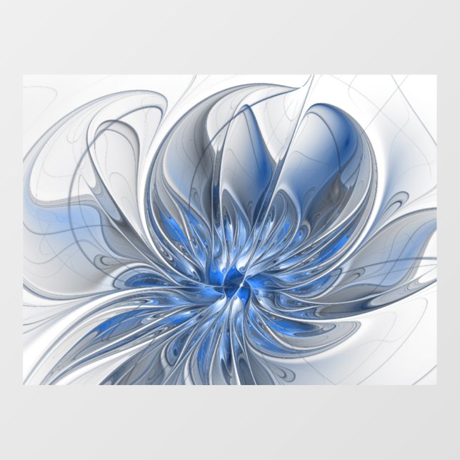 Abstract Blue Gray Watercolor Fractal Art Flower Window Cling (Sheet)