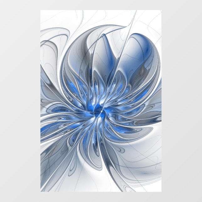 Abstract Blue Gray Watercolor Fractal Art Flower Window Cling (Sheet)