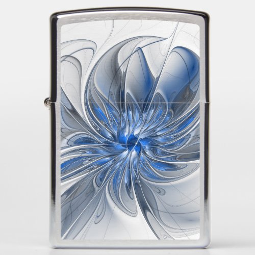 Abstract Blue Gray Watercolor Fractal Art Flower Zippo Lighter