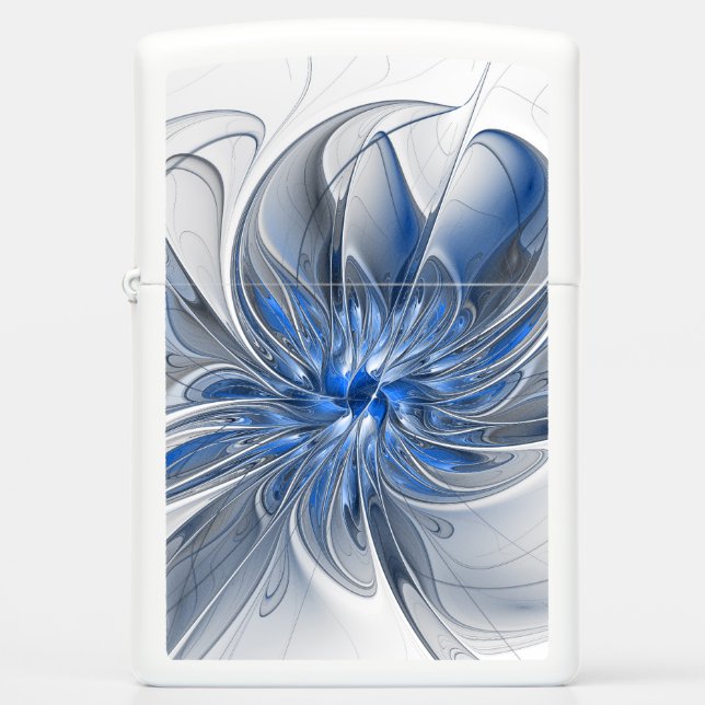 Abstract Blue Gray Watercolor Fractal Art Flower Zippo Lighter (Front)