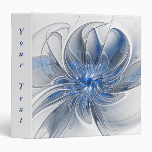 Abstract Blue Gray Watercolor Fractal Flower Text 3 Ring Binder