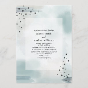 Abstract Blue Gray Watercolor Inspired Wedding Invitation