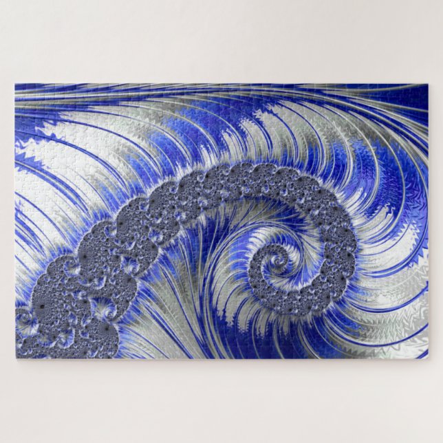 Abstract Blue Gray White Spiral Fractal Jigsaw Puzzle (Horizontal)