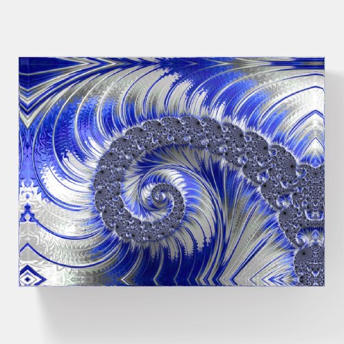 Abstract Blue Gray White Spiral Fractal Paperweight