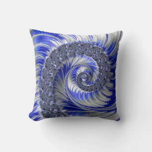 Abstract Blue Gray White Spiral Fractal Throw Pillow