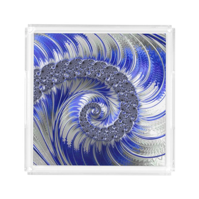Abstract Blue Gray White Spiral Fractal Vanity Acr Acrylic Tray (Front)