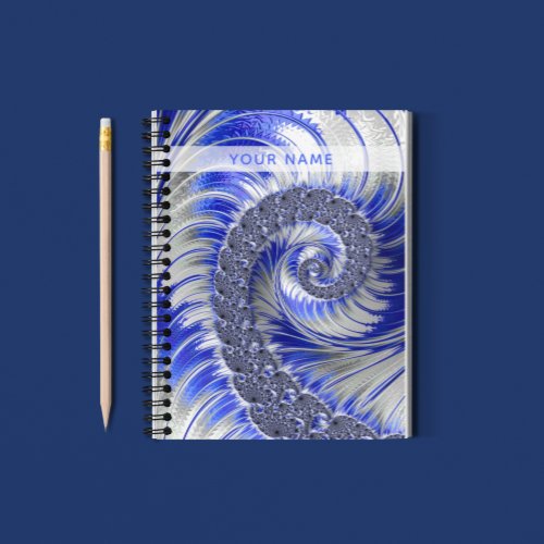 Abstract Blue Gray White Spiral Fractal With Name Notebook