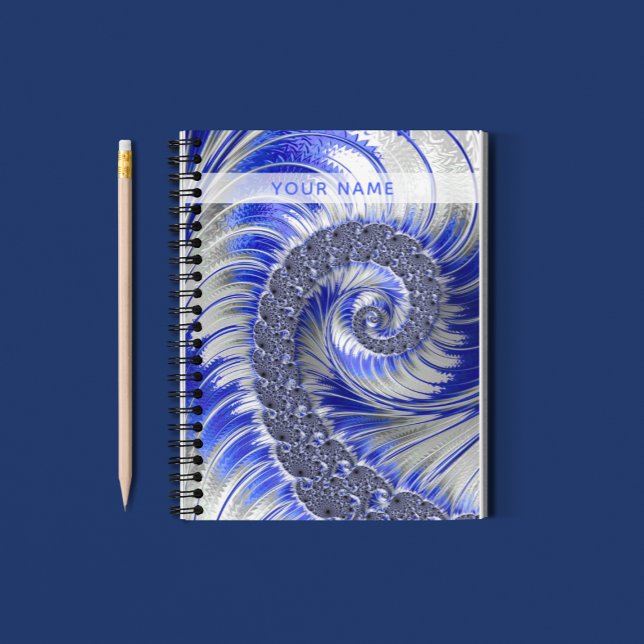 Abstract Blue Gray White Spiral Fractal With Name Notebook (Creator Uploaded)