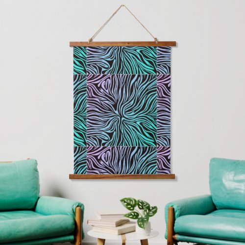 Abstract Blue green And Lavender Curved Lines Patt Hanging Tapestry