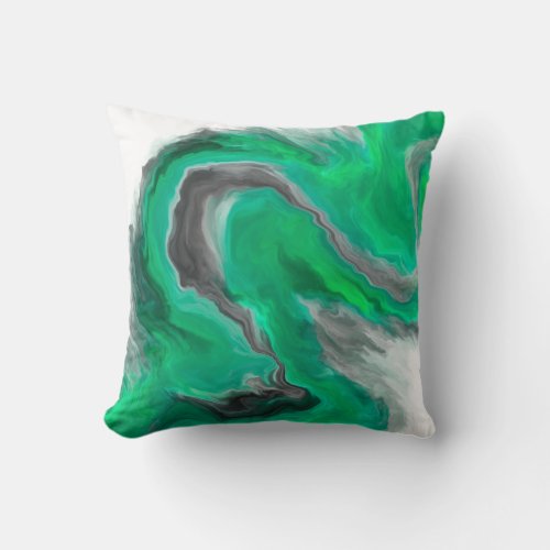 Abstract Blue Green Black Wave Throw Pillow