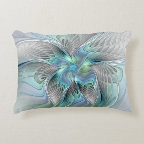 Abstract Blue Green Butterfly Fantasy Fractal Art Accent Pillow