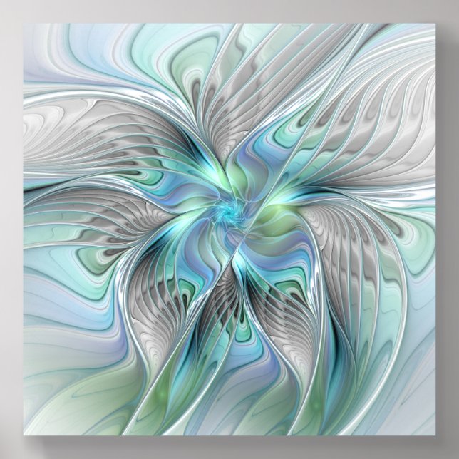Abstract Blue Green Butterfly Fantasy Fractal Art Acrylic Photo Tile (Front Set)