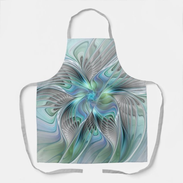Abstract Blue Green Butterfly Fantasy Fractal Art Apron (Front)