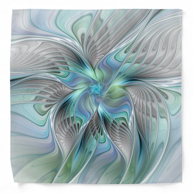 Abstract Blue Green Butterfly Fantasy Fractal Art Bandana (Front)