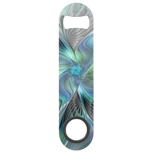Abstract Blue Green Butterfly Fantasy Fractal Art Bar Key (Front)