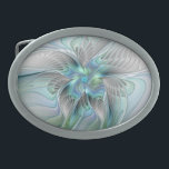 Abstract Blue Green Butterfly Fantasy Fractal Art Belt Buckle<br><div class="desc">A modern and very decorative fantasy butterfly
with harmonious blue-green pastel colors.
Design for your unique abstract oval belt buckle and more.</div>