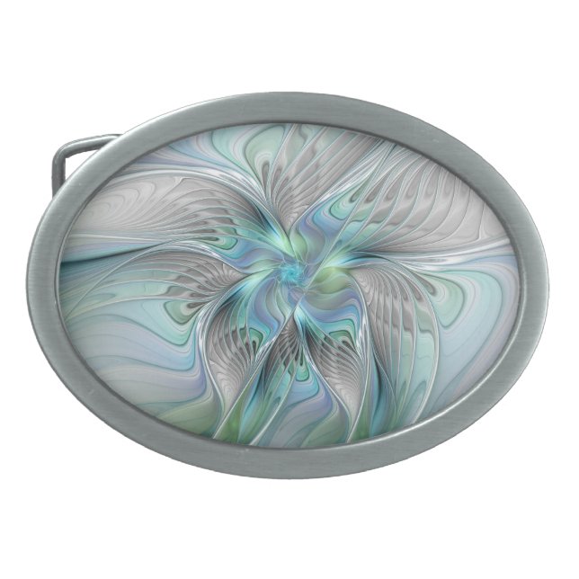 Abstract Blue Green Butterfly Fantasy Fractal Art Belt Buckle (Front)