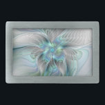 Abstract Blue Green Butterfly Fantasy Fractal Art Belt Buckle<br><div class="desc">A modern and very decorative fantasy butterfly
with harmonious blue-green pastel colors.
Design for your unique abstract rectangle belt buckle and more.</div>