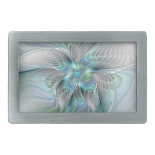 Abstract Blue Green Butterfly Fantasy Fractal Art Belt Buckle