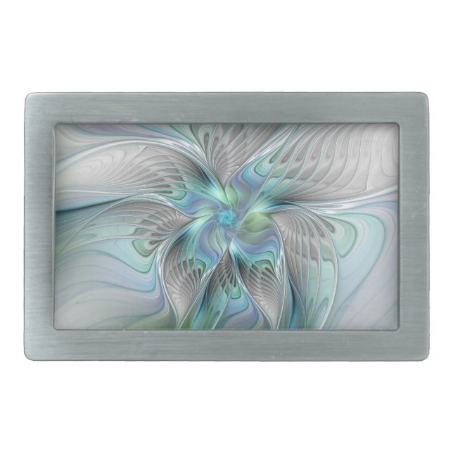 Abstract Blue Green Butterfly Fantasy Fractal Art Belt Buckle (Front)