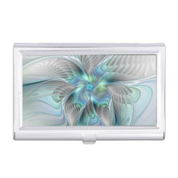 Abstract Blue Green Butterfly Fantasy Fractal Art Business Card Case