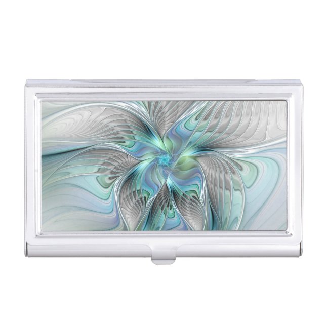 Abstract Blue Green Butterfly Fantasy Fractal Art Business Card Case (Front)