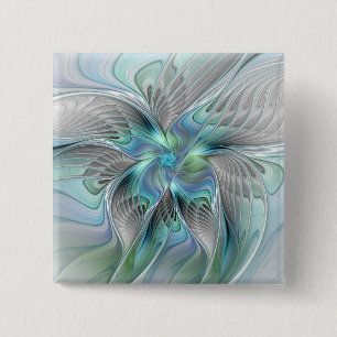 Abstract Blue Green Butterfly Fantasy Fractal Art Button