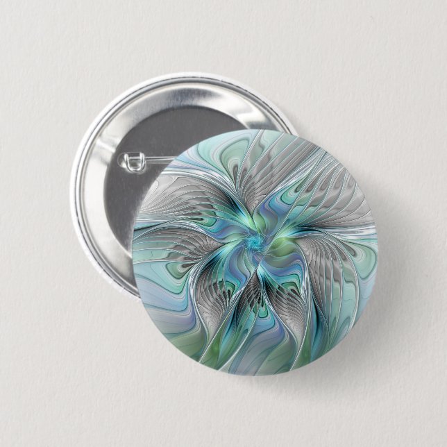 Abstract Blue Green Butterfly Fantasy Fractal Art Button (Front & Back)