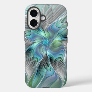 Abstract Blue Green Butterfly Fantasy Fractal Art iPhone 16 Case