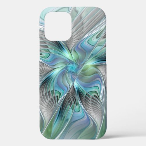 Abstract Blue Green Butterfly Fantasy Fractal Art iPhone 12 Case