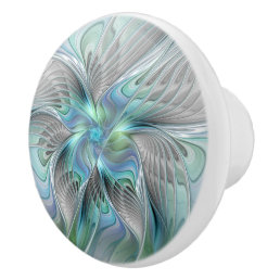 Abstract Blue Green Butterfly Fantasy Fractal Art Ceramic Knob