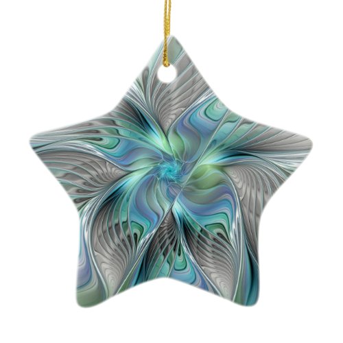 Abstract Blue Green Butterfly Fantasy Fractal Art Ceramic Ornament