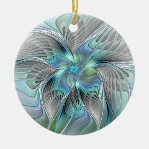 Abstract Blue Green Butterfly Fantasy Fractal Art Ceramic Ornament