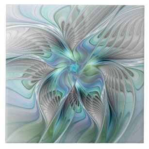 Abstract Blue Green Butterfly Fantasy Fractal Art Ceramic Tile
