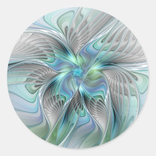 Abstract Blue Green Butterfly Fantasy Fractal Art Classic Round Sticker