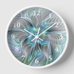 Abstract Blue Green Butterfly Fantasy Fractal Art Clock