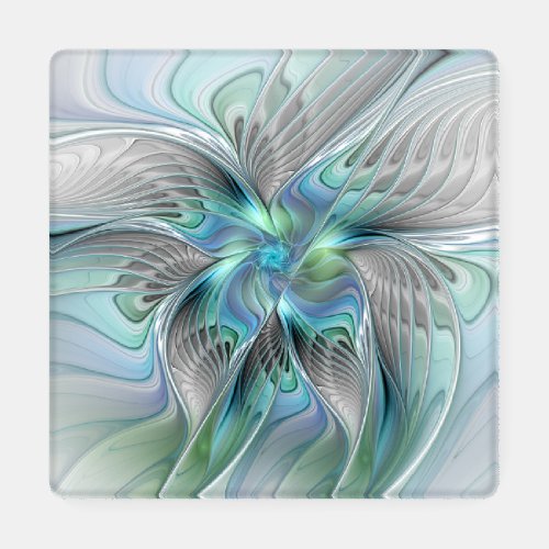 Abstract Blue Green Butterfly Fantasy Fractal Art Coaster Set