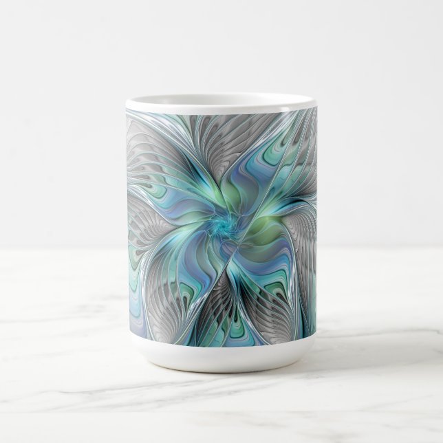 Abstract Blue Green Butterfly Fantasy Fractal Art Coffee Mug (Center)